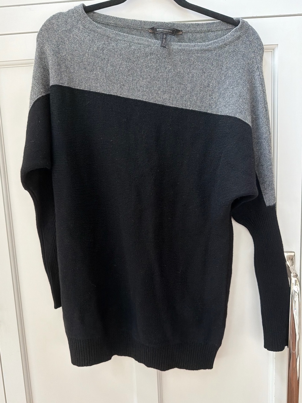 BCBGMaxAzria Two-Tone Crewneck Sweater in Black and Gray